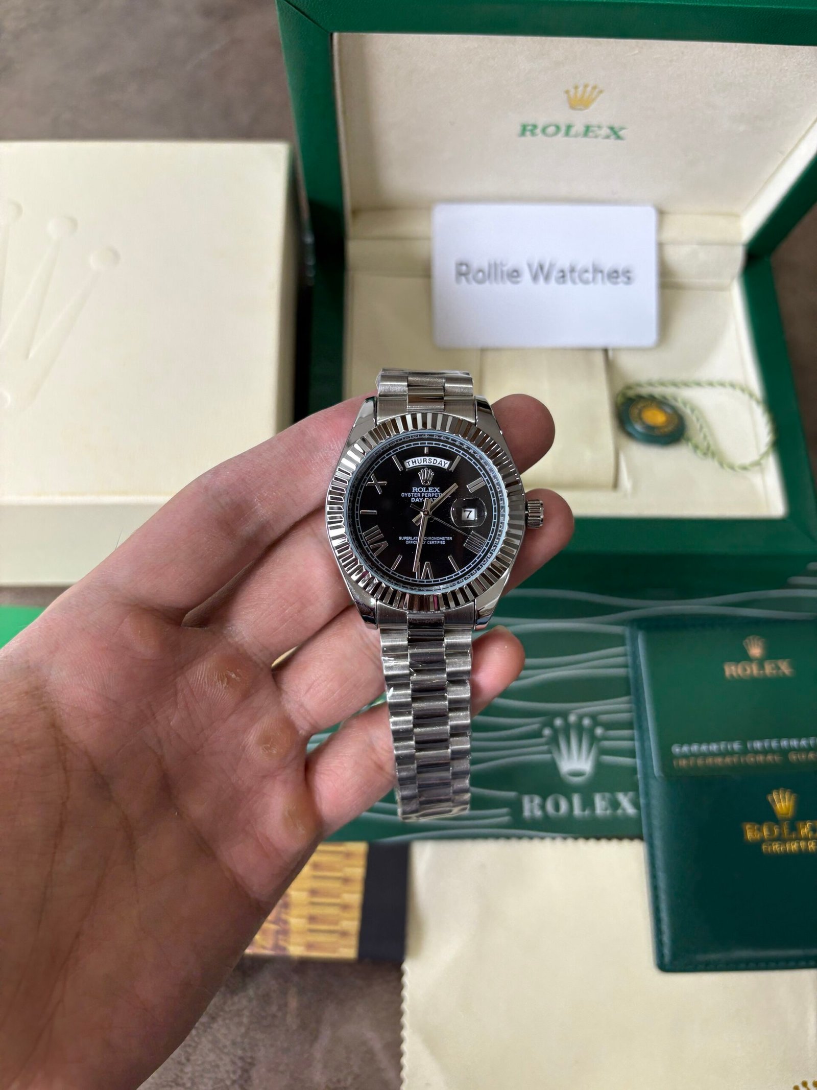 Rolex Oyster Perpectual Day Date Silver Black Quartz - Image 11