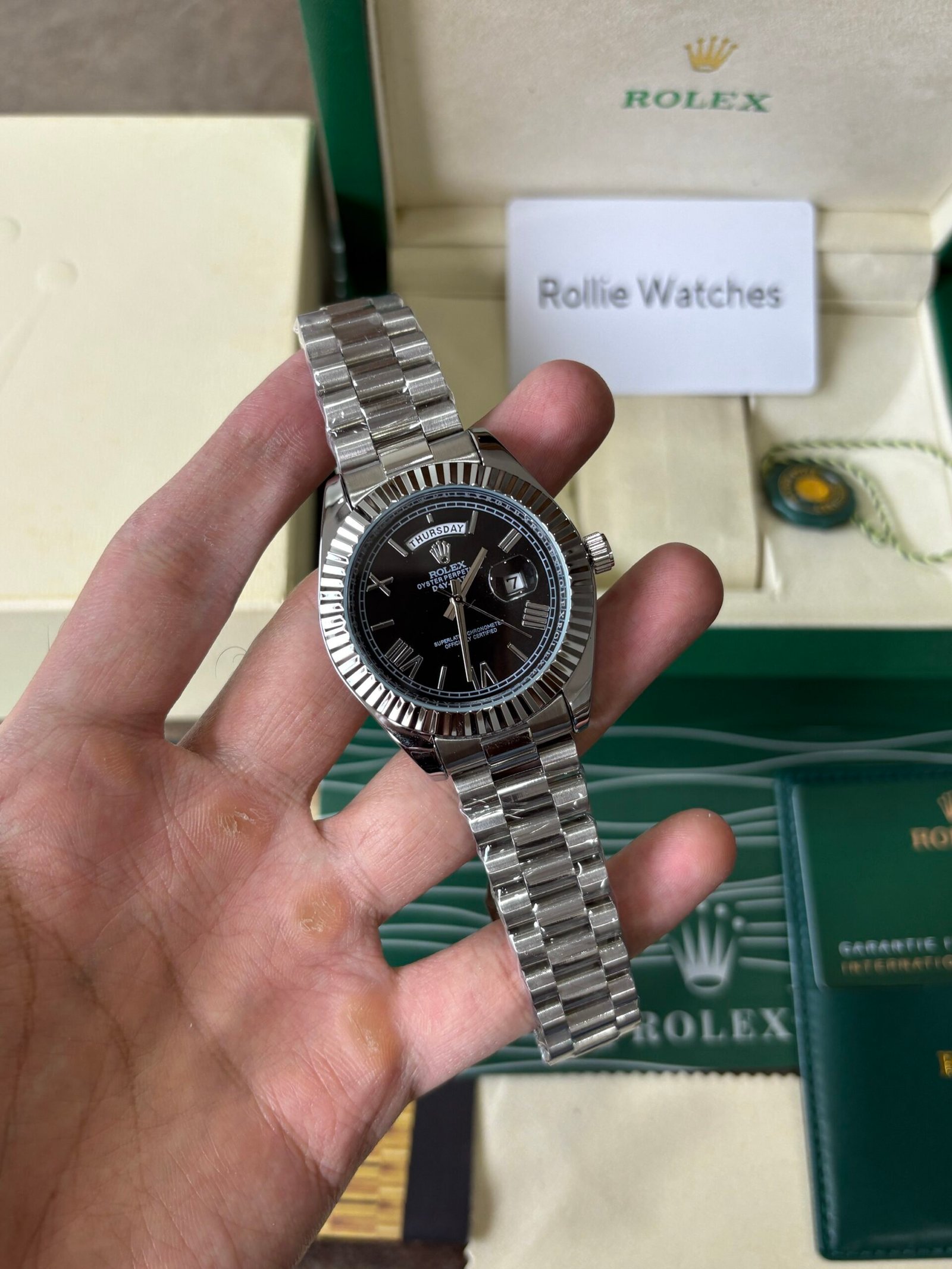 Rolex Oyster Perpectual Day Date Silver Black Quartz - Image 10