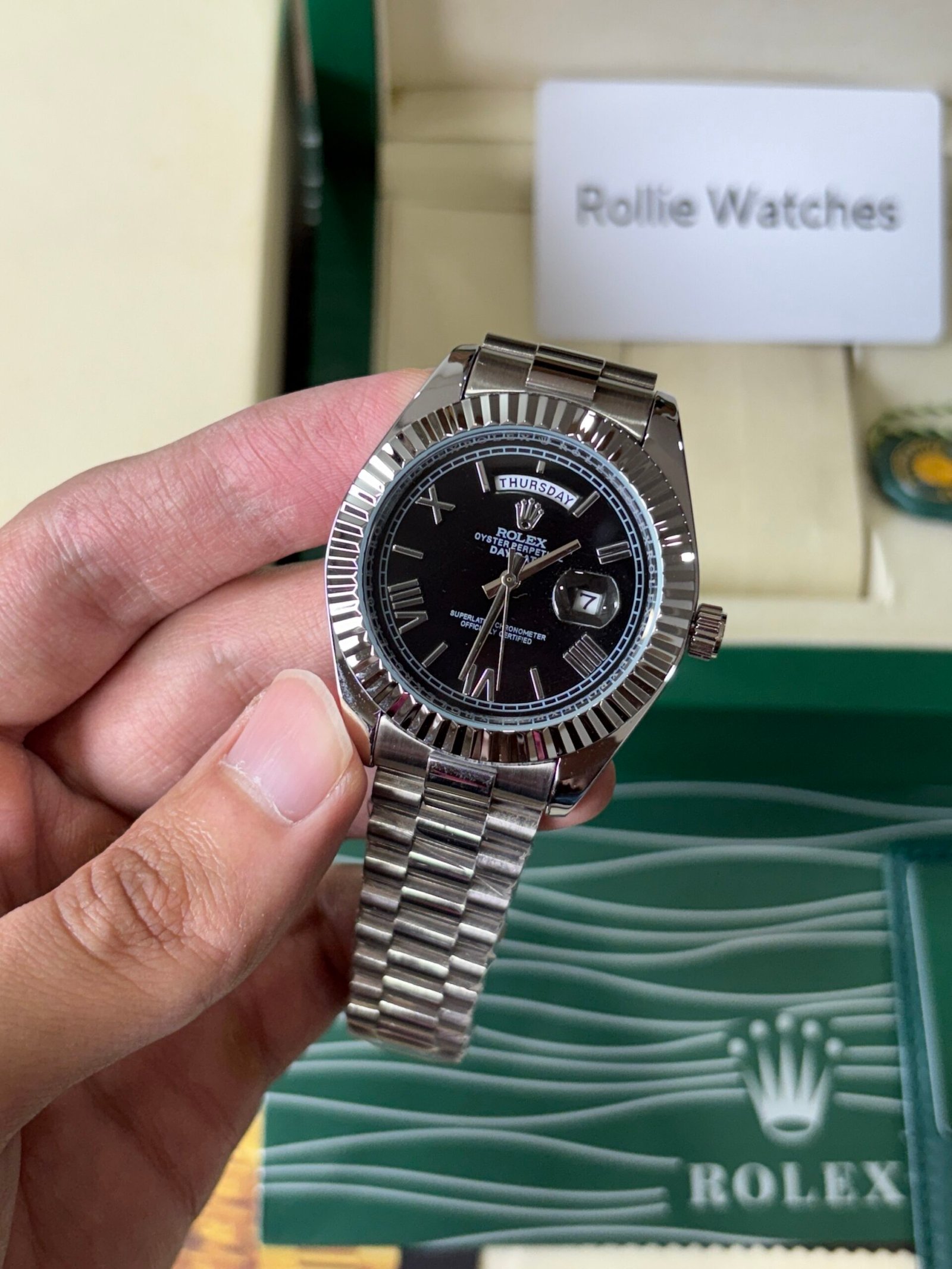 Rolex Oyster Perpectual Day Date Silver Black Quartz - Image 9