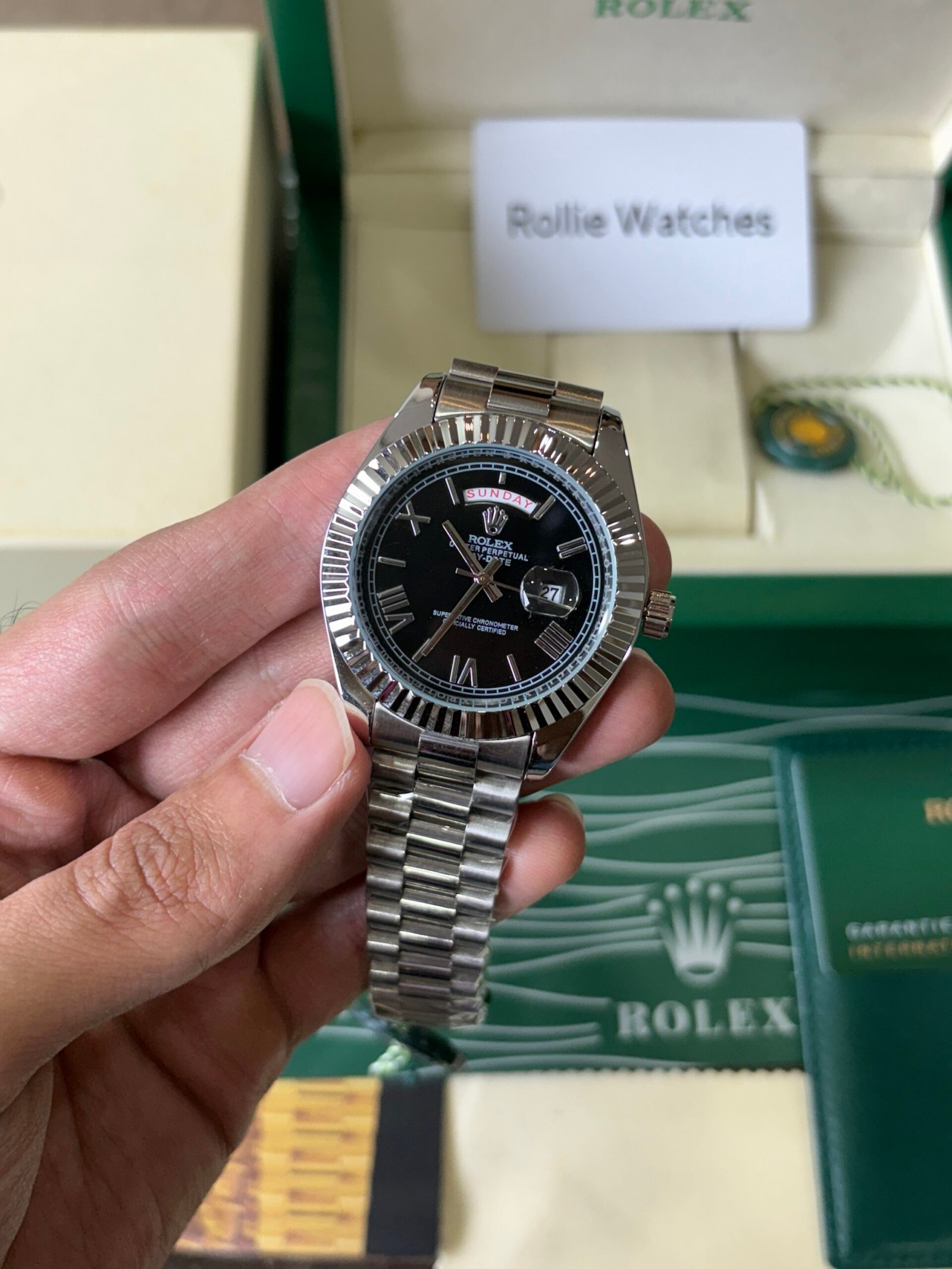 Rolex Oyster Perpectual Day Date Silver Black Quartz